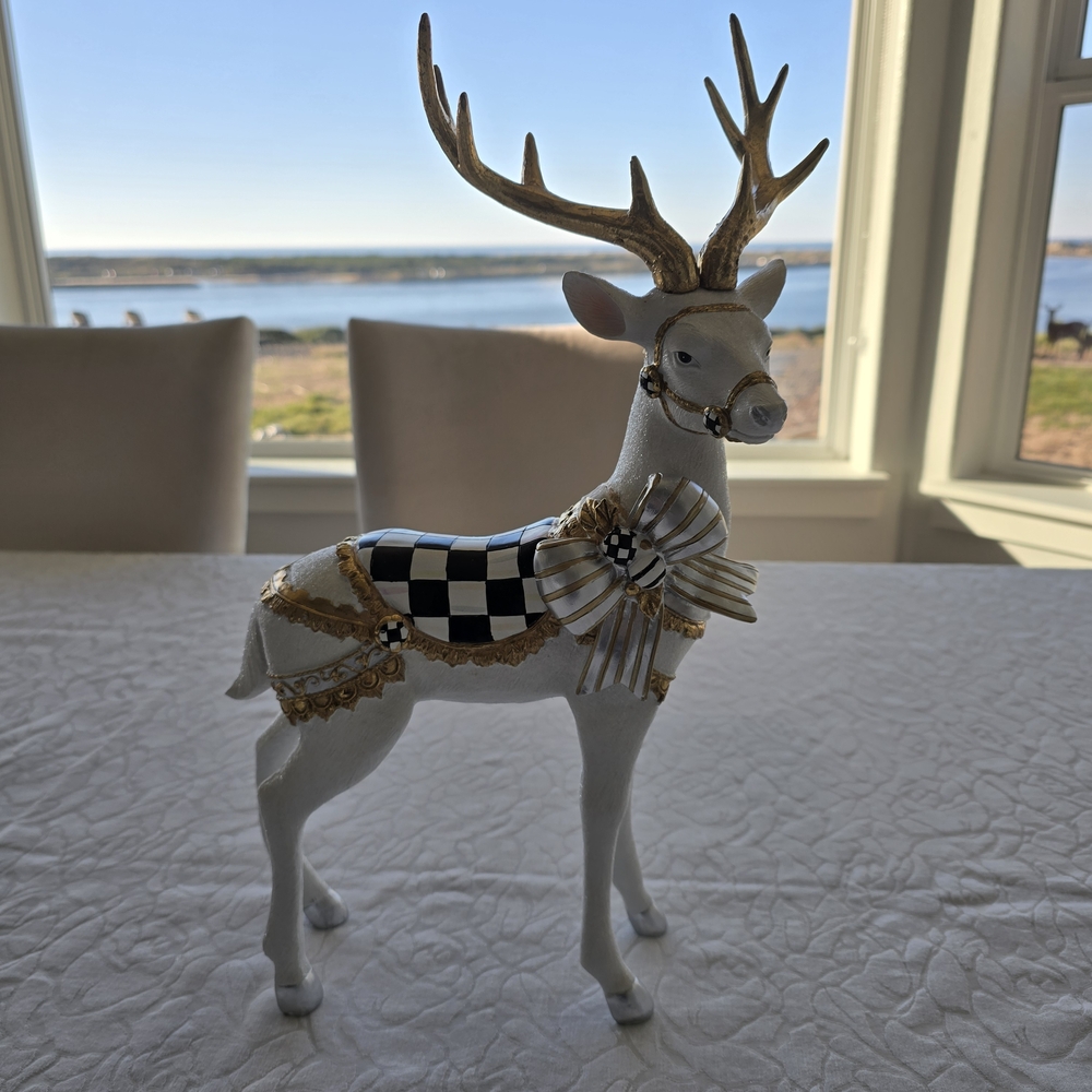 Set of Mckenzie Childs Courtly Check White Bow Deer. Holiday Gorgeous! - Picture 13 of 16